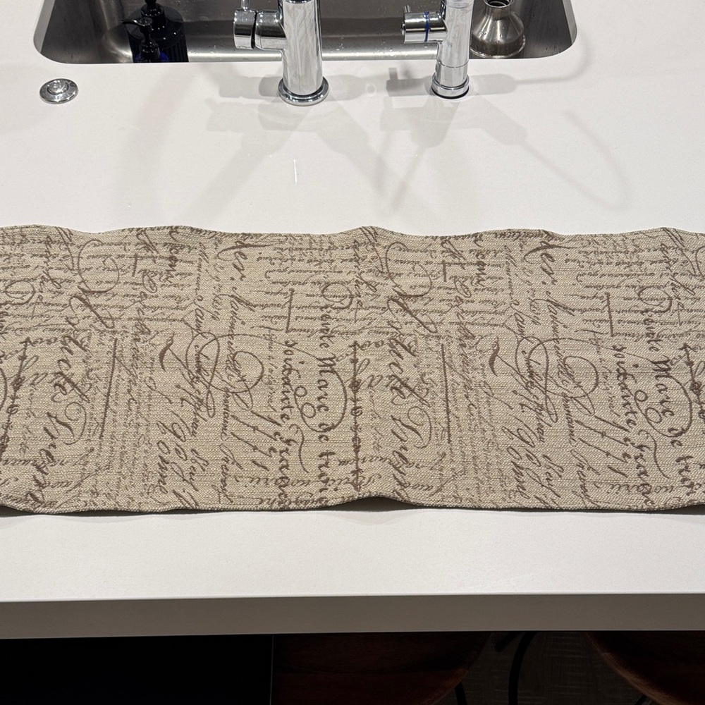 Beige Script Print Table Runner